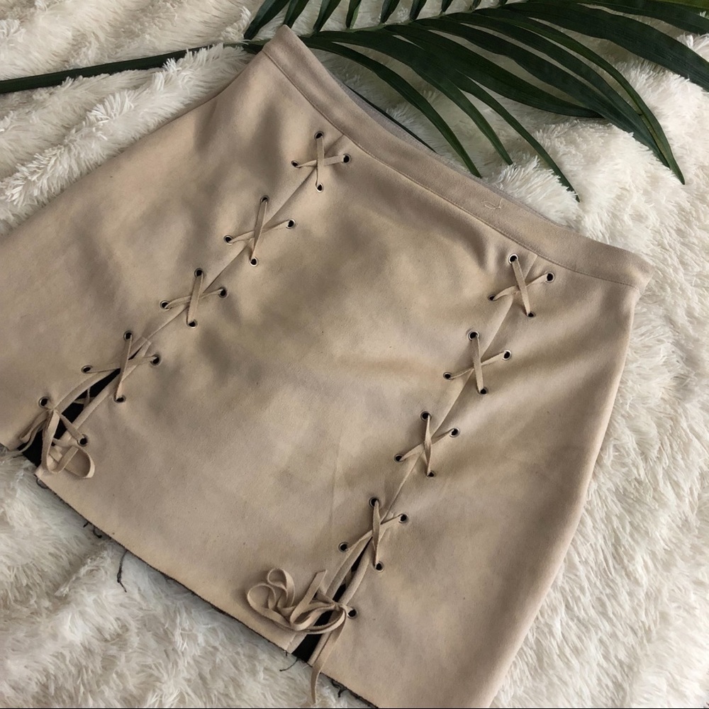 Nude / tan laced up mini skirt
